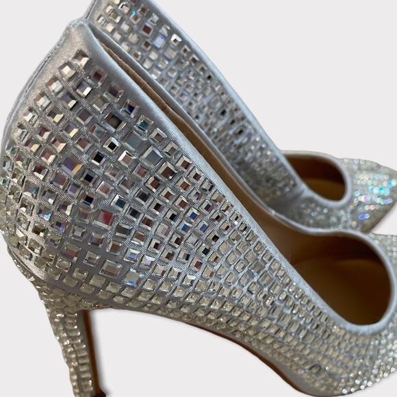 Lauren Lorrain Silver Glass/Rhinestones Dazzle Embellished Pump Heels Size 6.5 - Picture 8 of 14